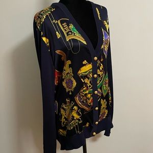 Carlisle Sport Silk Navy Blue & Gold Print Cardigan